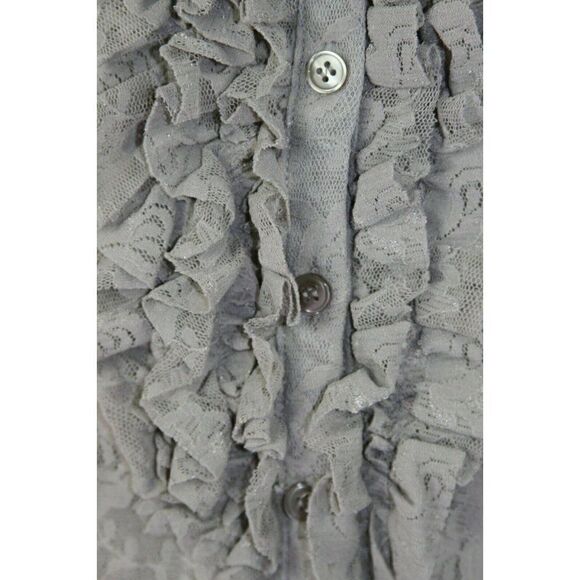 Style & Co Lace Blouse Button Front Ruffle Gray Sheer 3/4 Sleeves Petite MP NEW - Picture 7 of 7
